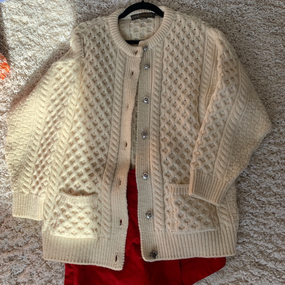 Inis Crafts ivory Wool knit Cardigan Sweater - Picture 8 of 9